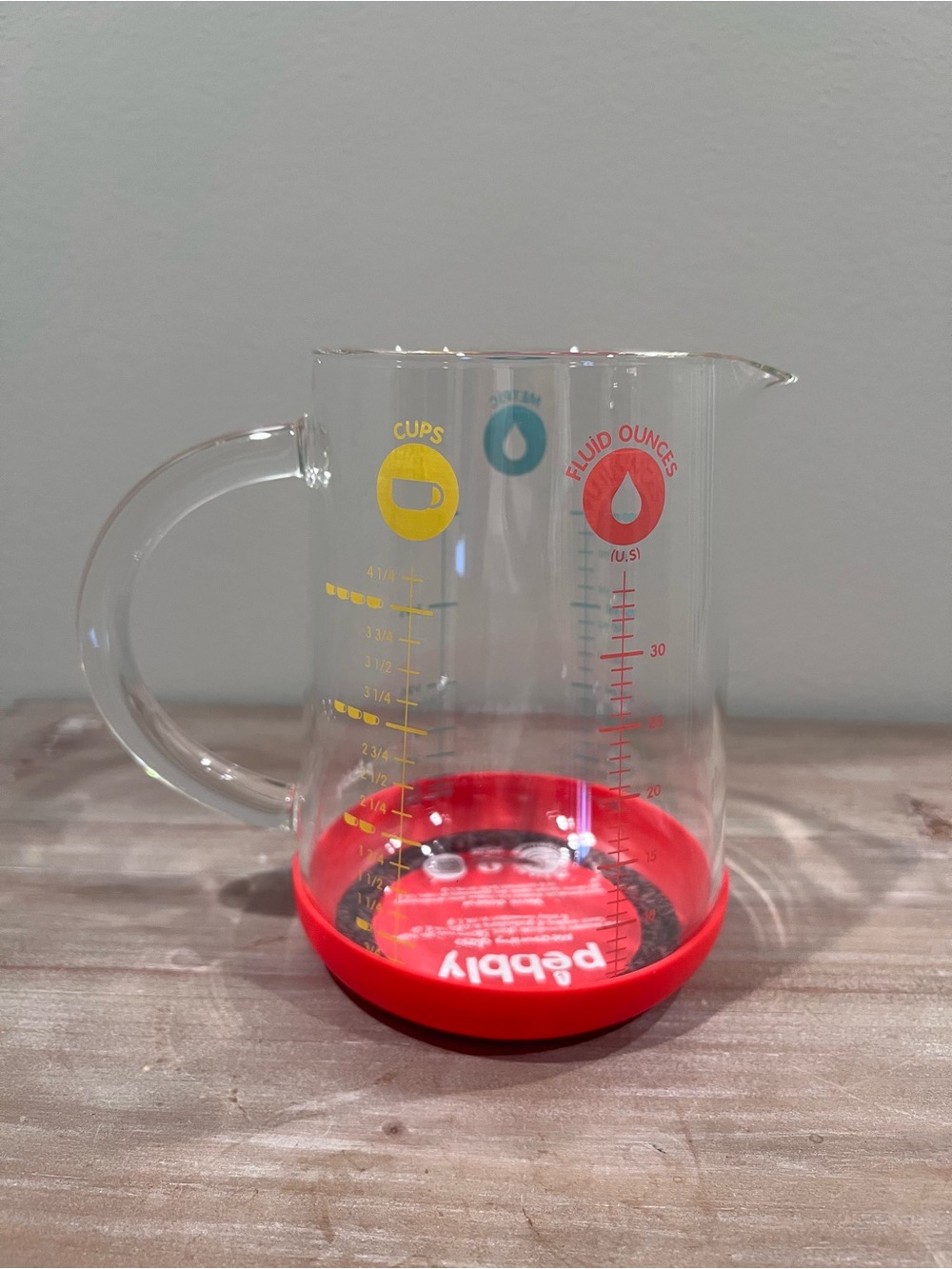 🇫🇷Pebbly 4.2 Cup/34oz Glass Measuring Pitcher With Removable Red Silicone Base